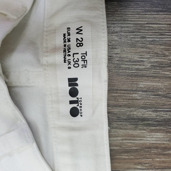 Top Shop Moto To Fit Whtie Distressed Raw Hem Zip Fly Pants Denim Jeans Sz 6 - Picture 9 of 11